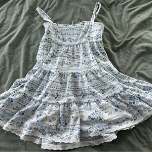 Altar'd State White and Light Blue Floral Mini Dress